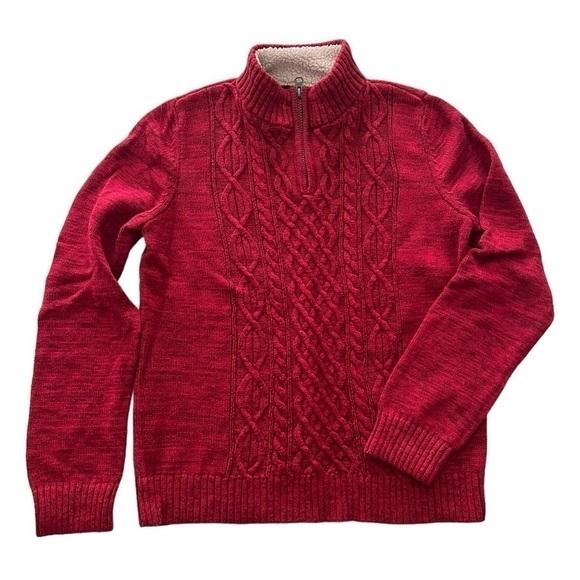 Lands' End Boys Cable Quarter Zip Mock Neck Sweater Size L (14-16) - Picture 1 of 6